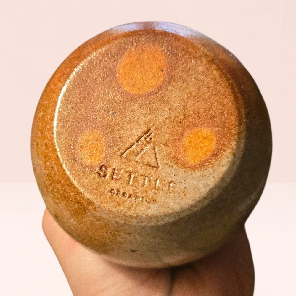Settle Ceramics Tan Drip‎ Stoneware Mug Vase USA Handmade Studio Pottery Austin